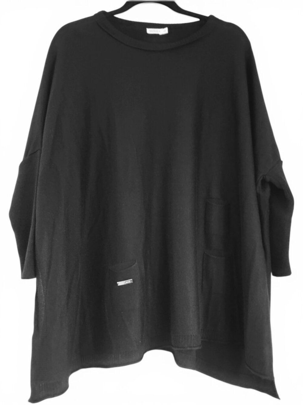 Mersea Traveler Poncho Sweater Tunic Black Lagenlook Staple Layering Classic